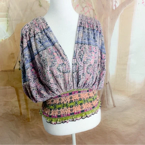 NEW Free People Next Vacation Top in Black Combo - Picture 2 of 11